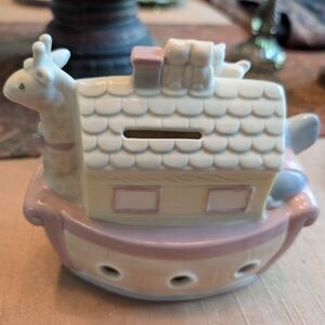 Ceramic Noah's Ark Coin Bank - Cream and Pink